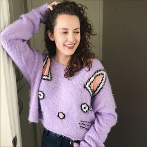 Pre-owned Wildfox White Label Fuzzy Bunny Crop Sweater SMALL